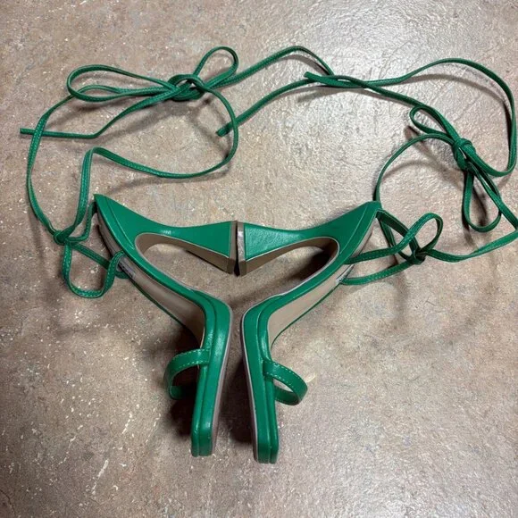EXCELLENT Steve Madden Green Lafayette Flared Block Heel Wrap-Around Sandals 7.5 - Picture 4 of 13